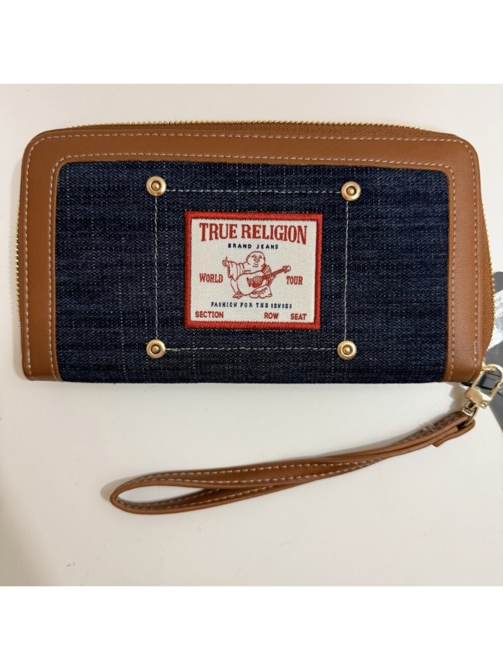 True Religion Buddha Patch Zip Around Wristlet
